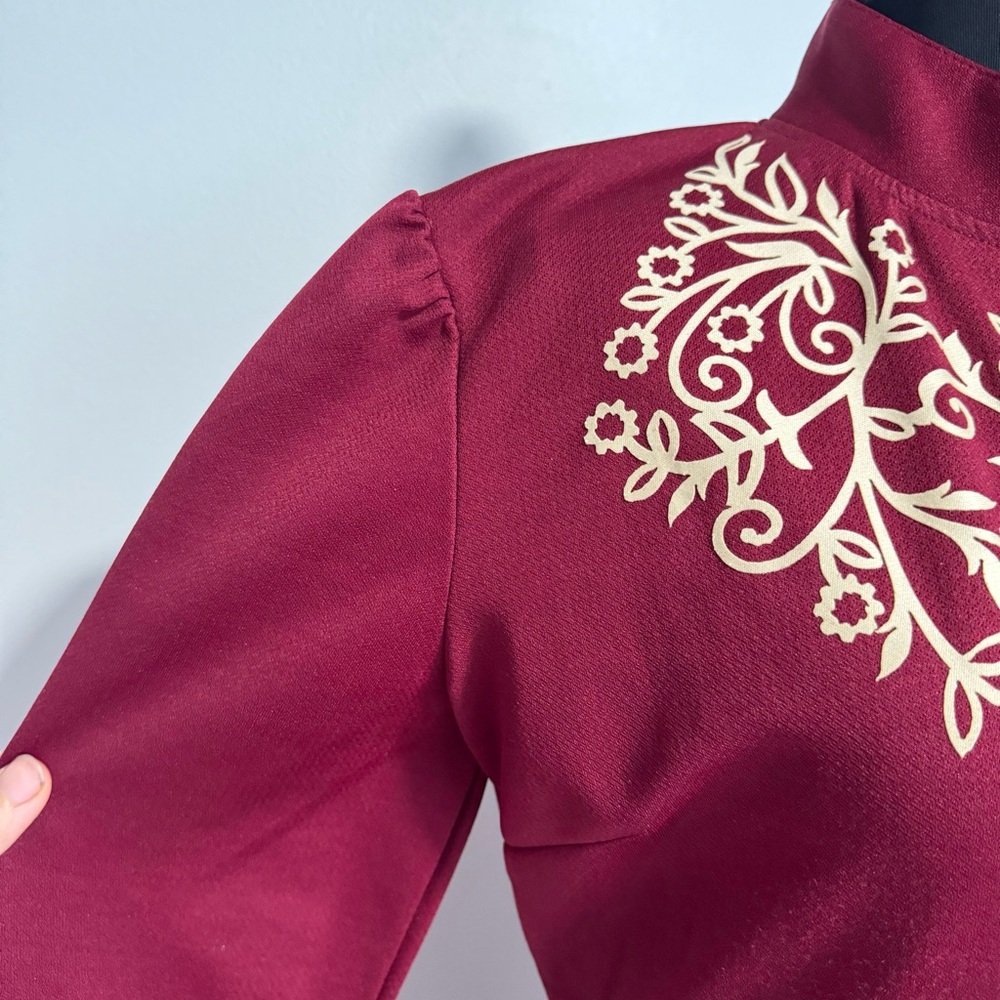 Women’s Elegant Maroon and Cream Maxi Dress - Picture 8 of 12